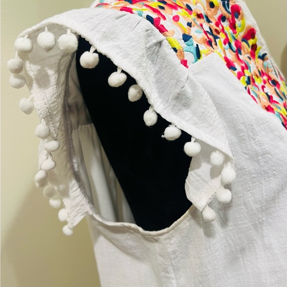 KIRUNDO Embroidered Boho Dress Pom Pom Sleeves White Medium - Picture 5 of 14